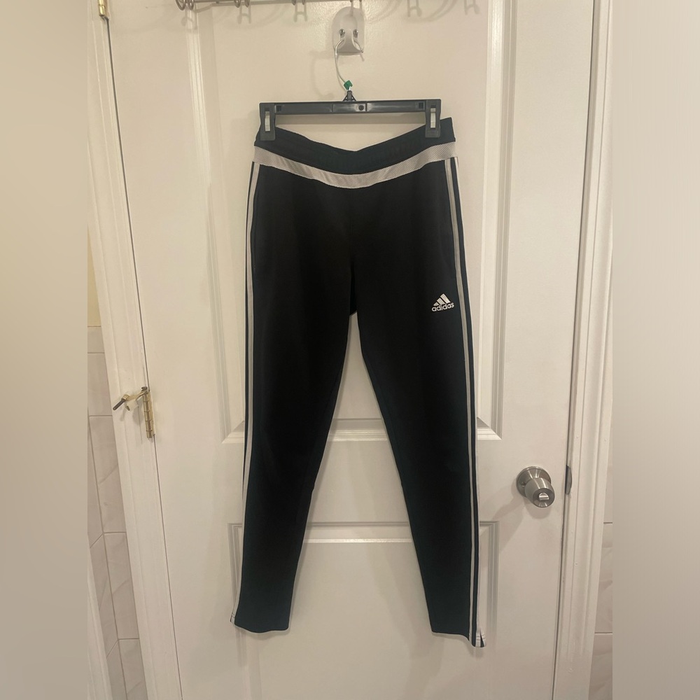 ADIDAS black women pants with 3 white stripes on sides with zipper